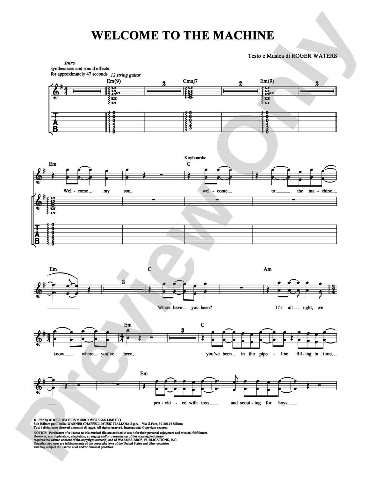 Welcome to the Machine: Guitar TAB Digital Sheet Music