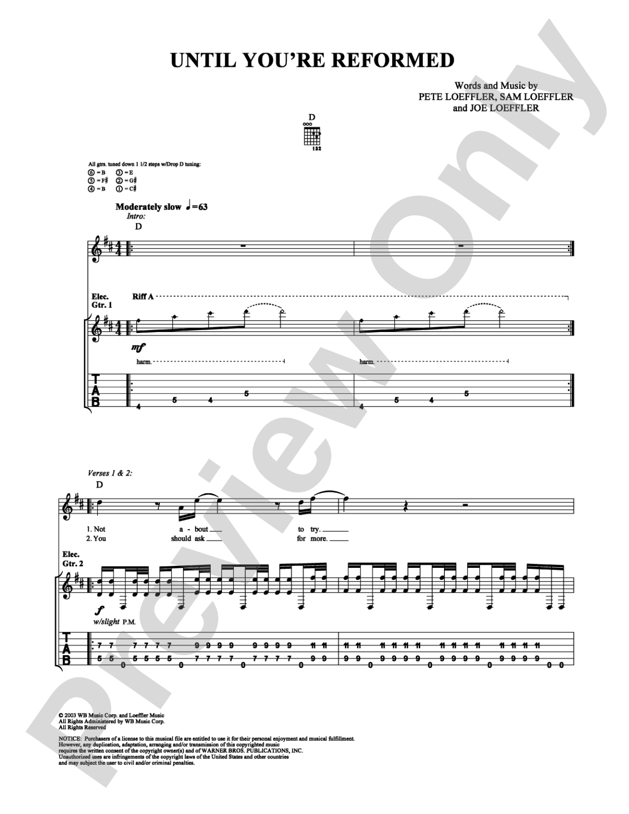 Until You're Reformed: Guitar TAB Digital Sheet Music