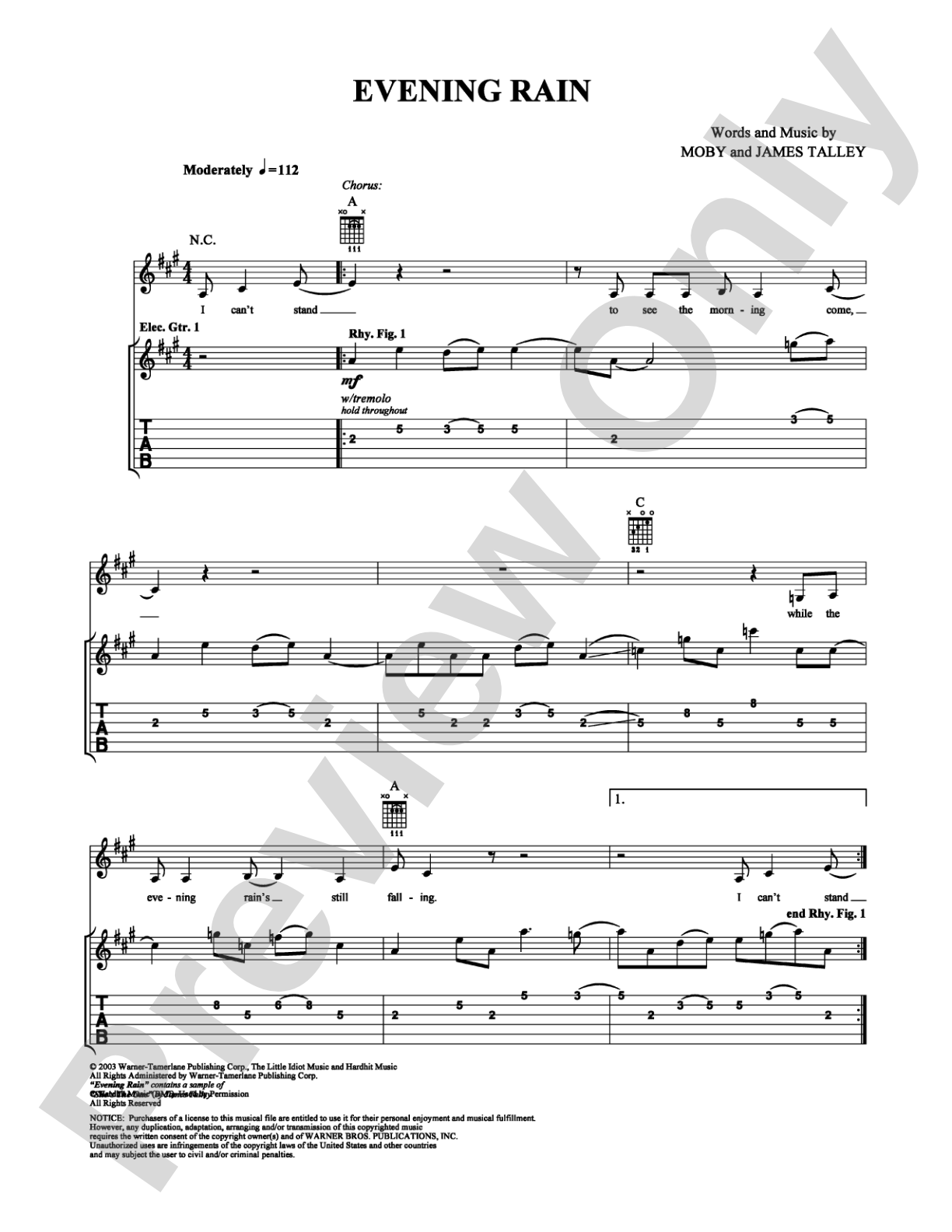 Evening Rain: Guitar TAB Digital Sheet Music