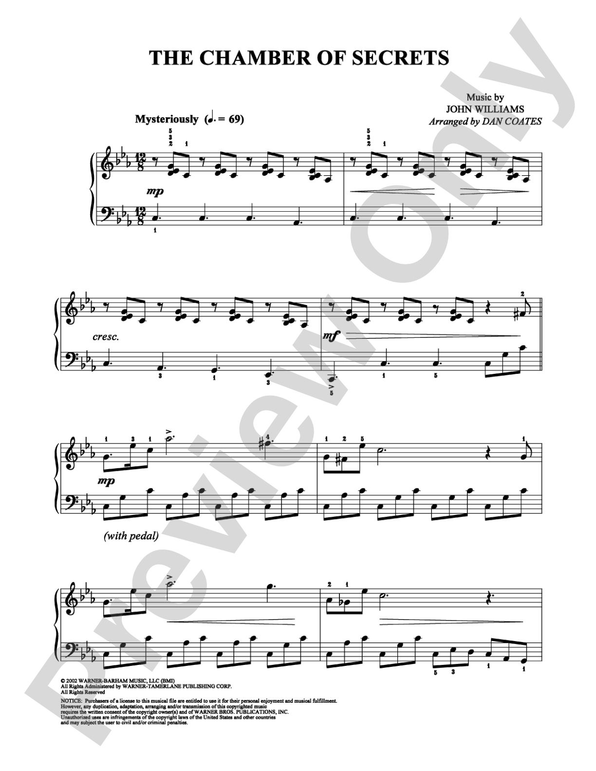 The Chamber of Secrets: Easy Piano Digital Sheet Music