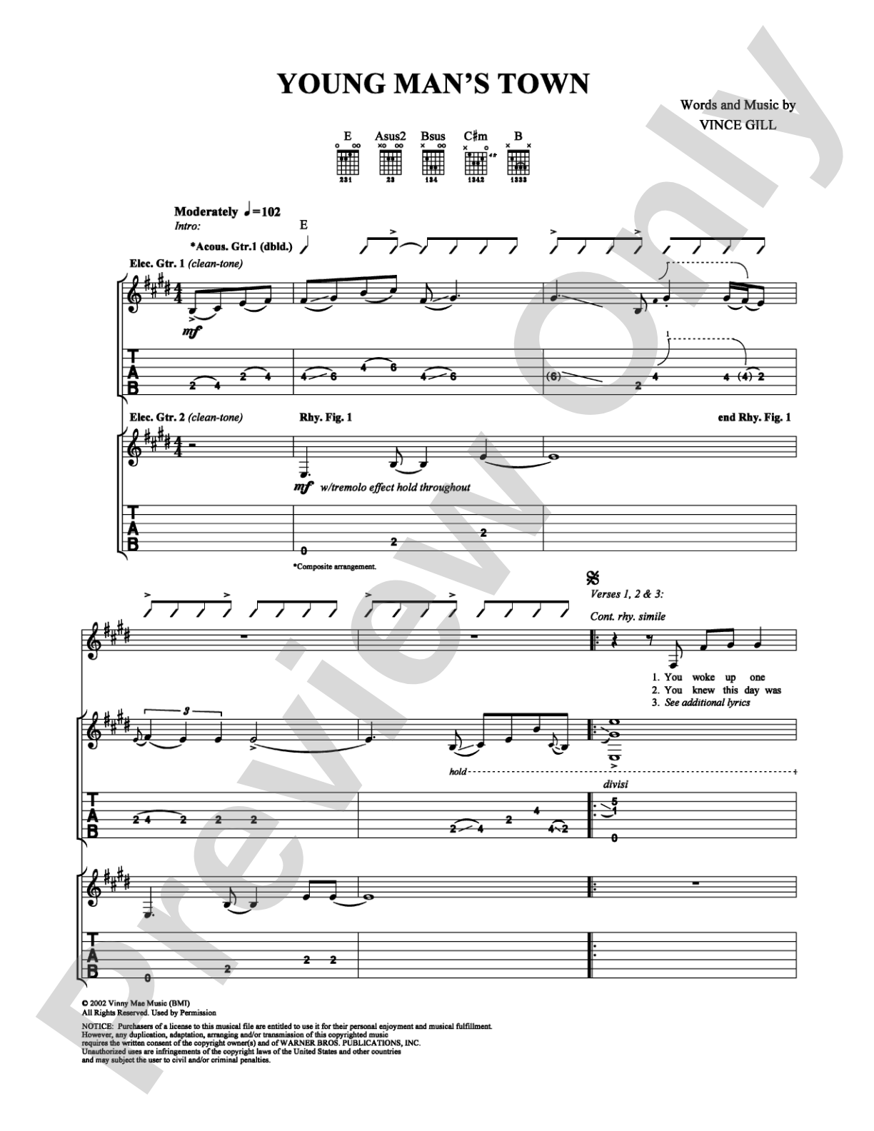 Young Man's Town: Guitar TAB Digital Sheet Music