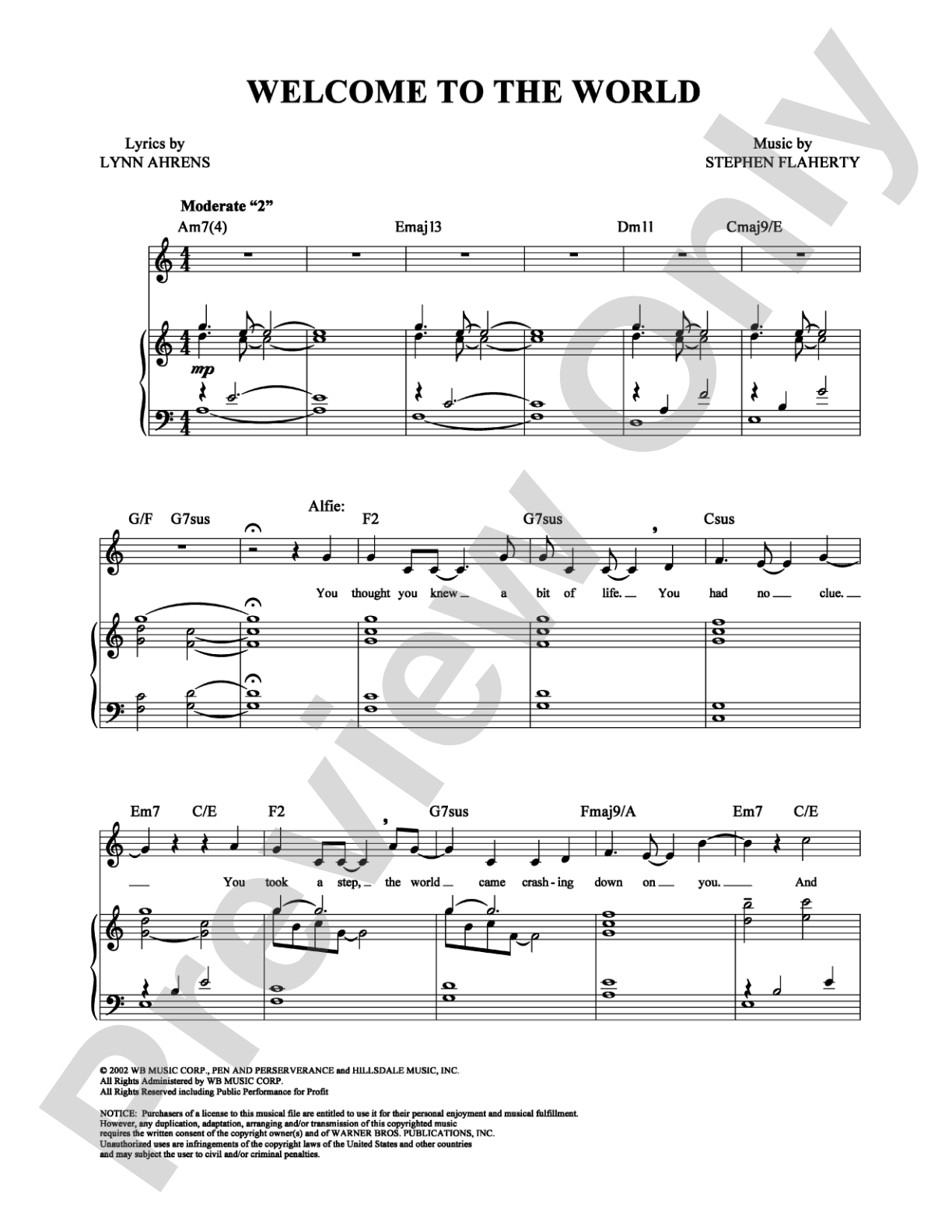 Welcome to the World: Piano/Vocal/Chords Digital Sheet Music