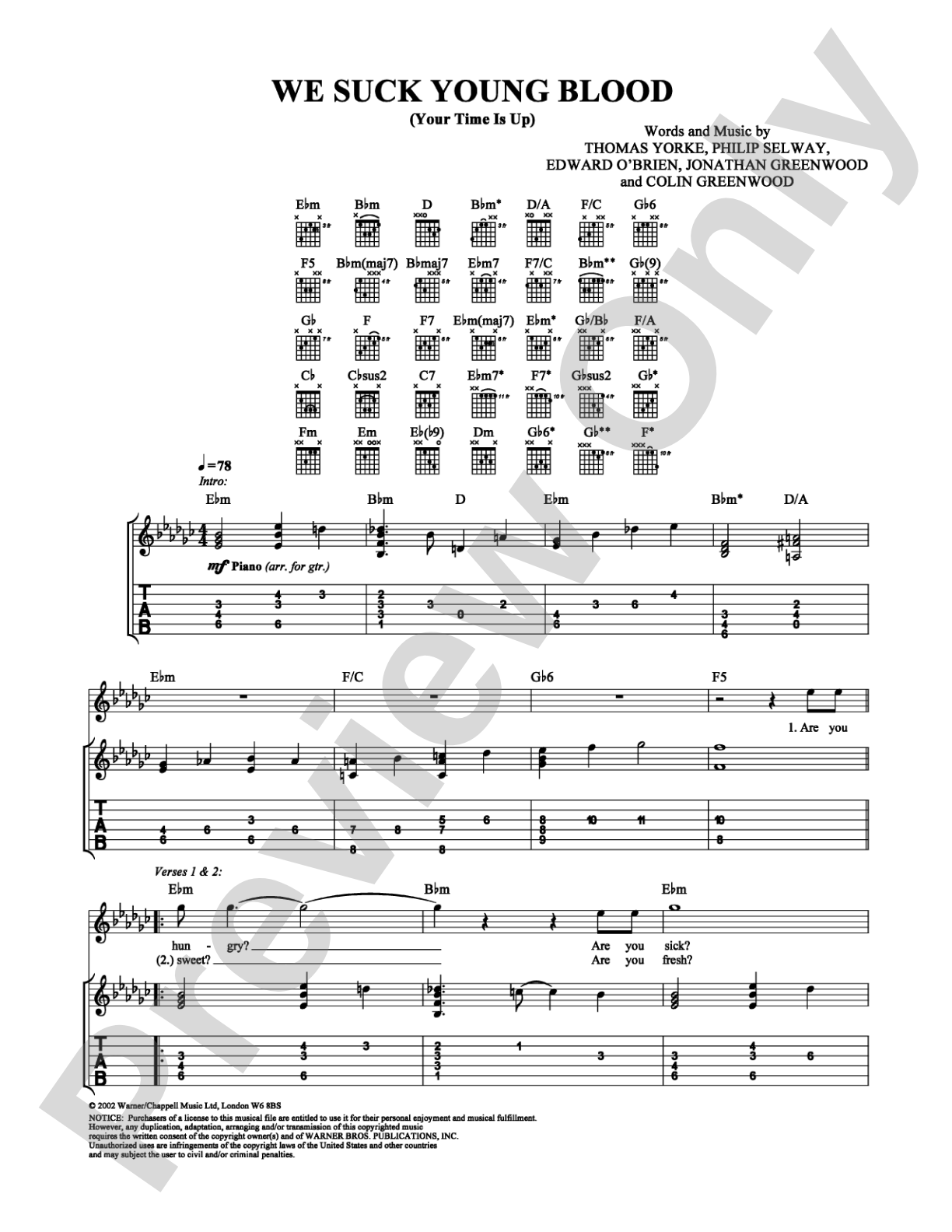 We Suck Young Blood: Guitar TAB Digital Sheet Music