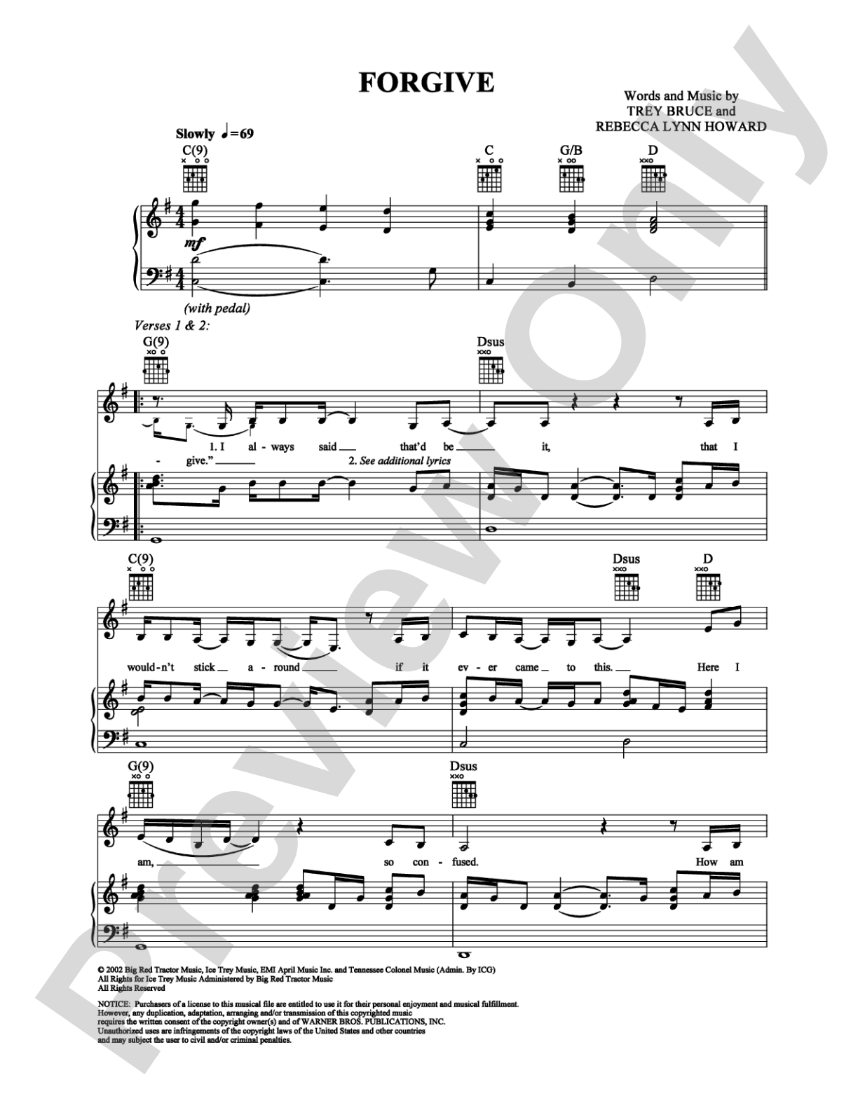 Forgive: Piano/Vocal/Chords Digital Sheet Music