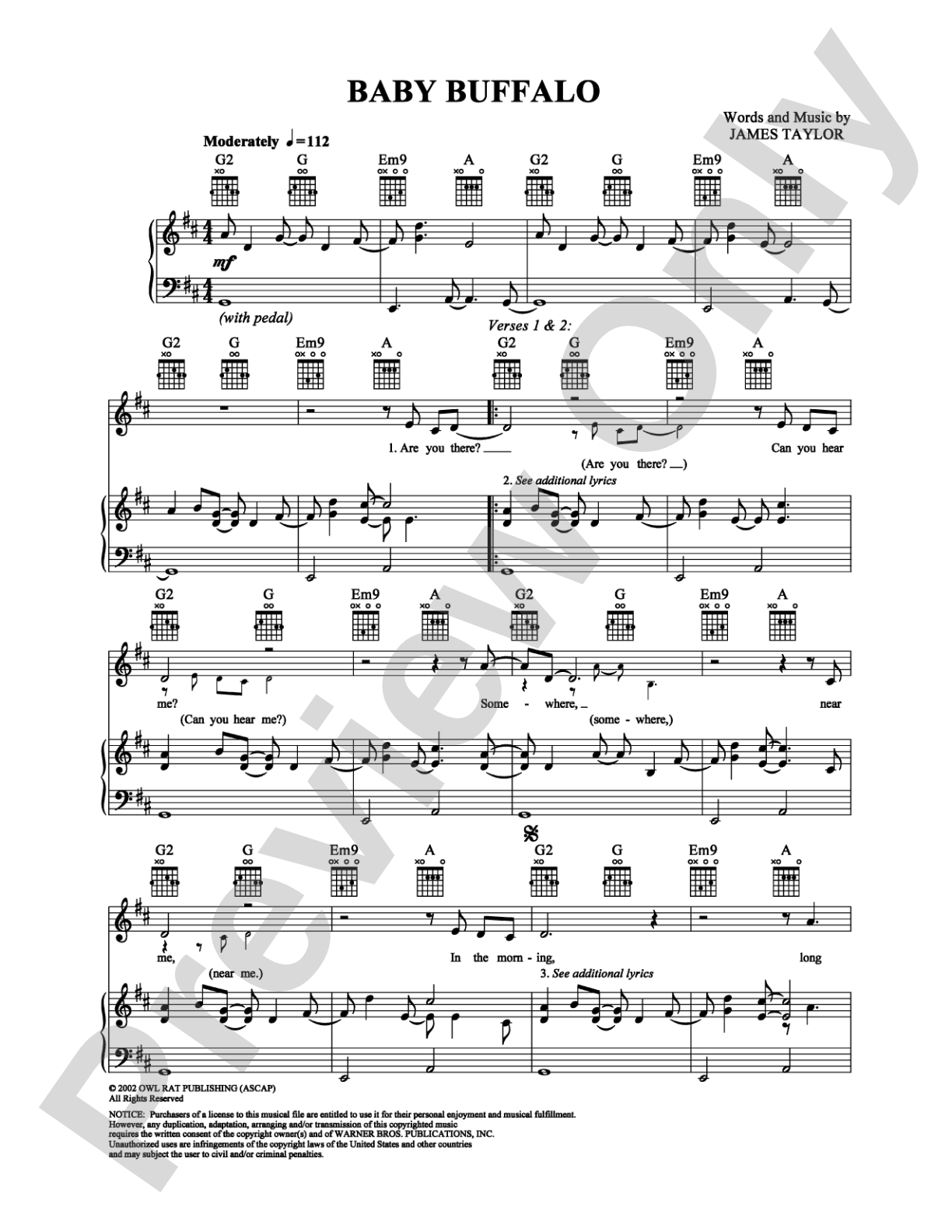 Baby Buffalo: Piano/Vocal/Chords Digital Sheet Music