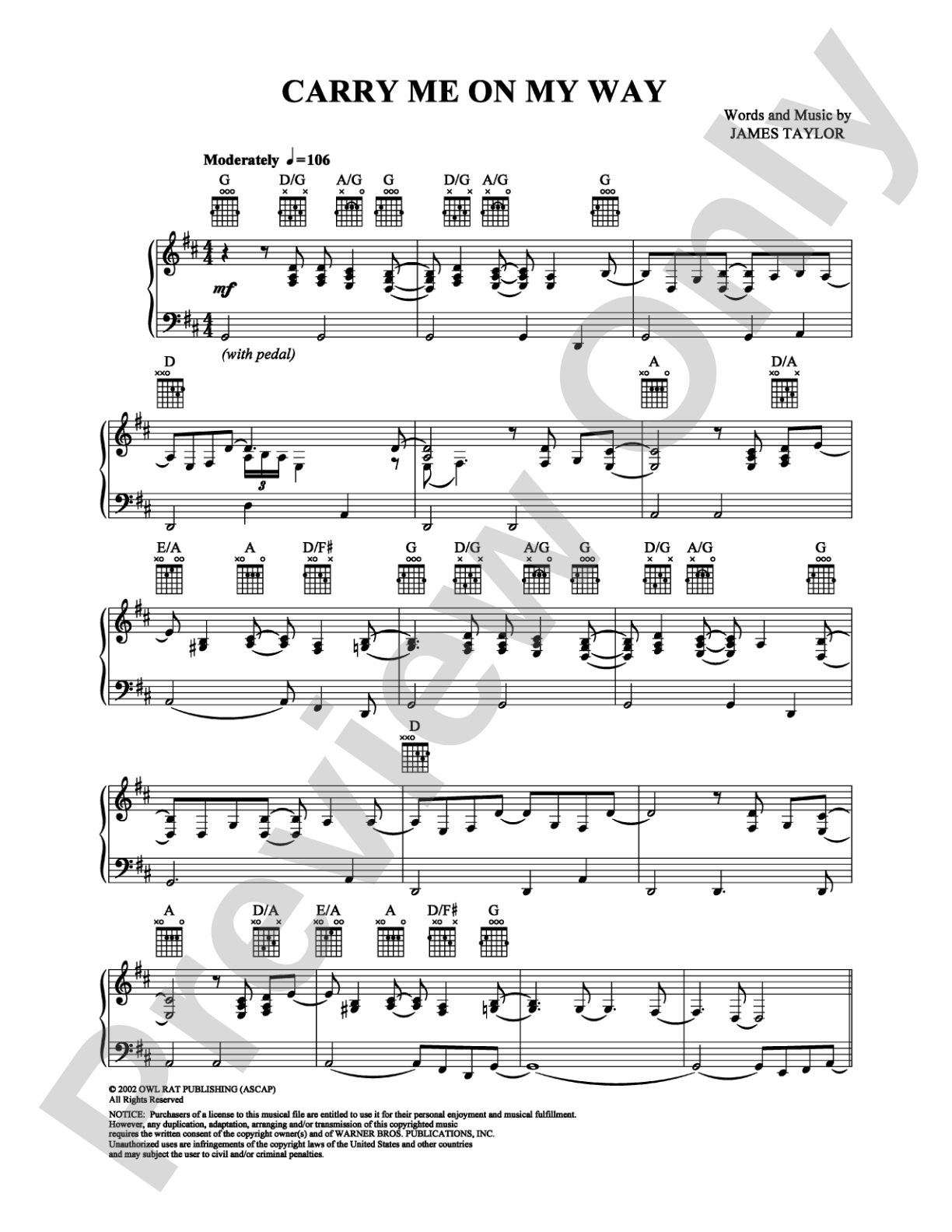 Carry Me on My Way: Piano/Vocal/Chords Digital Sheet Music