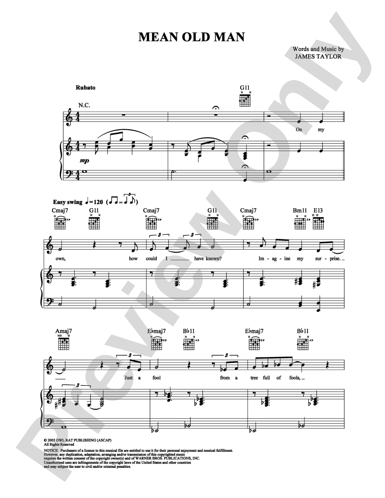 Mean Old Man: Piano/Vocal/Chords Digital Sheet Music