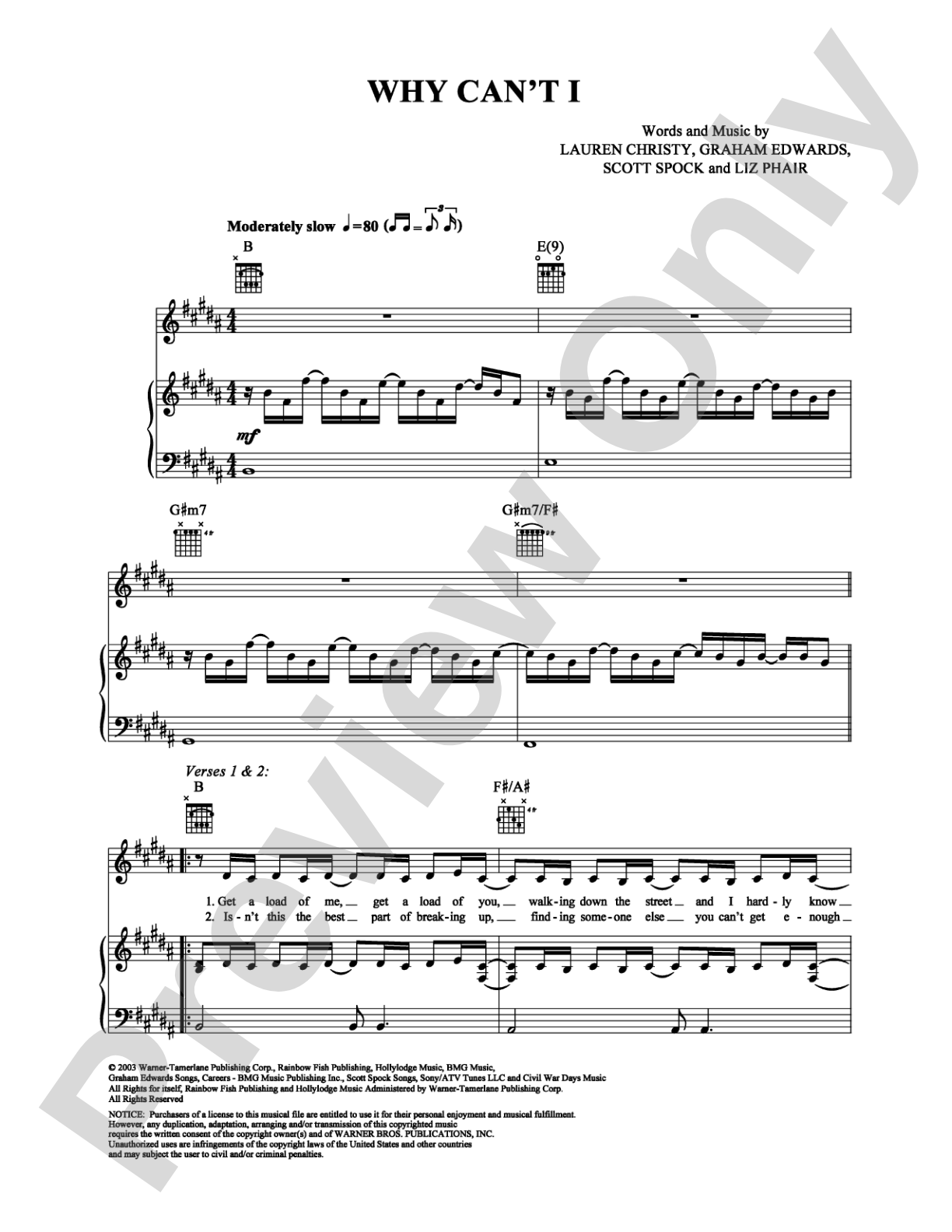 Why Can't I: Piano/Vocal/Chords Digital Sheet Music