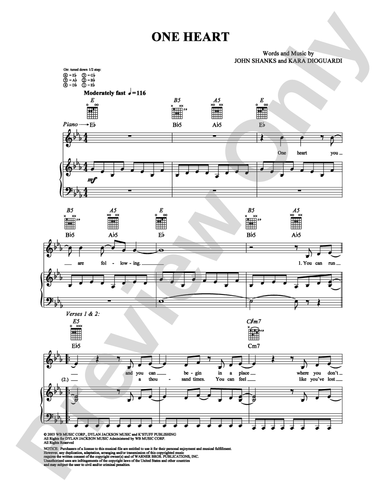 One Heart: Piano/Vocal/Chords Digital Sheet Music