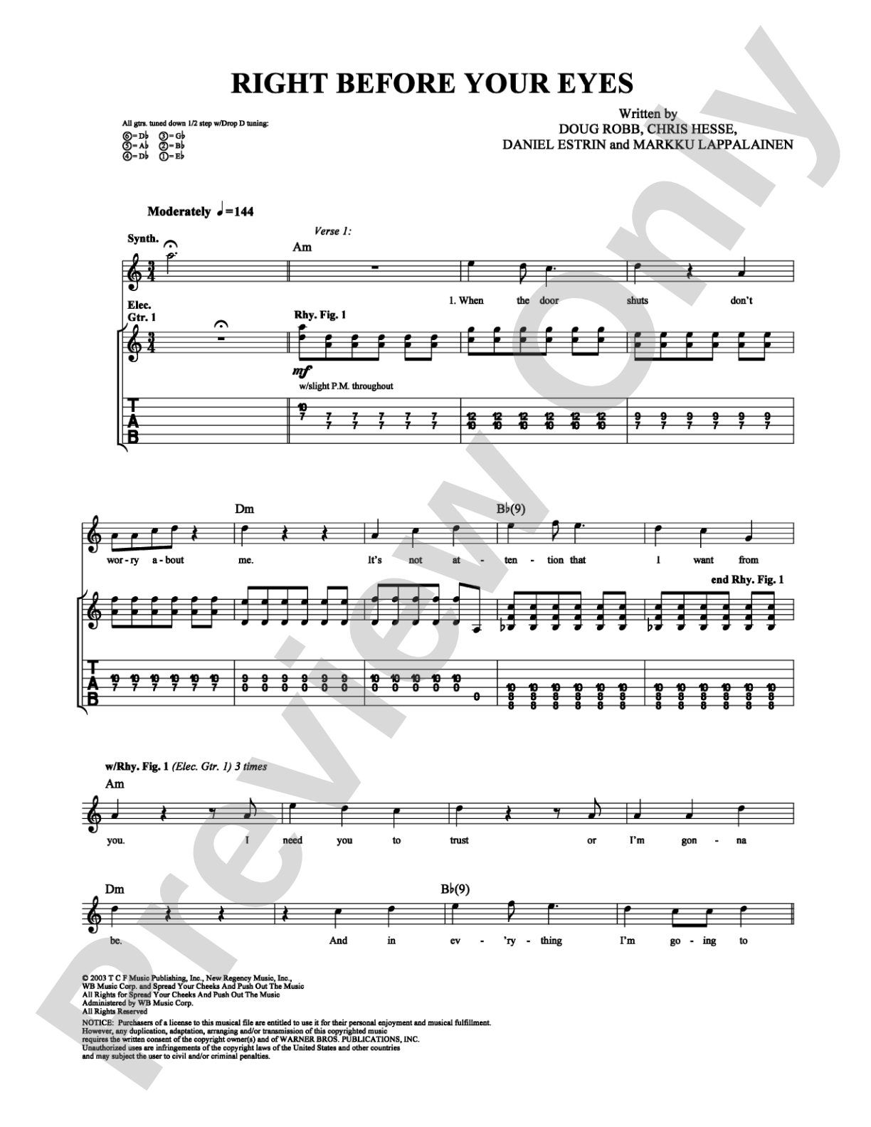Right Before Your Eyes: Guitar TAB Digital Sheet Music