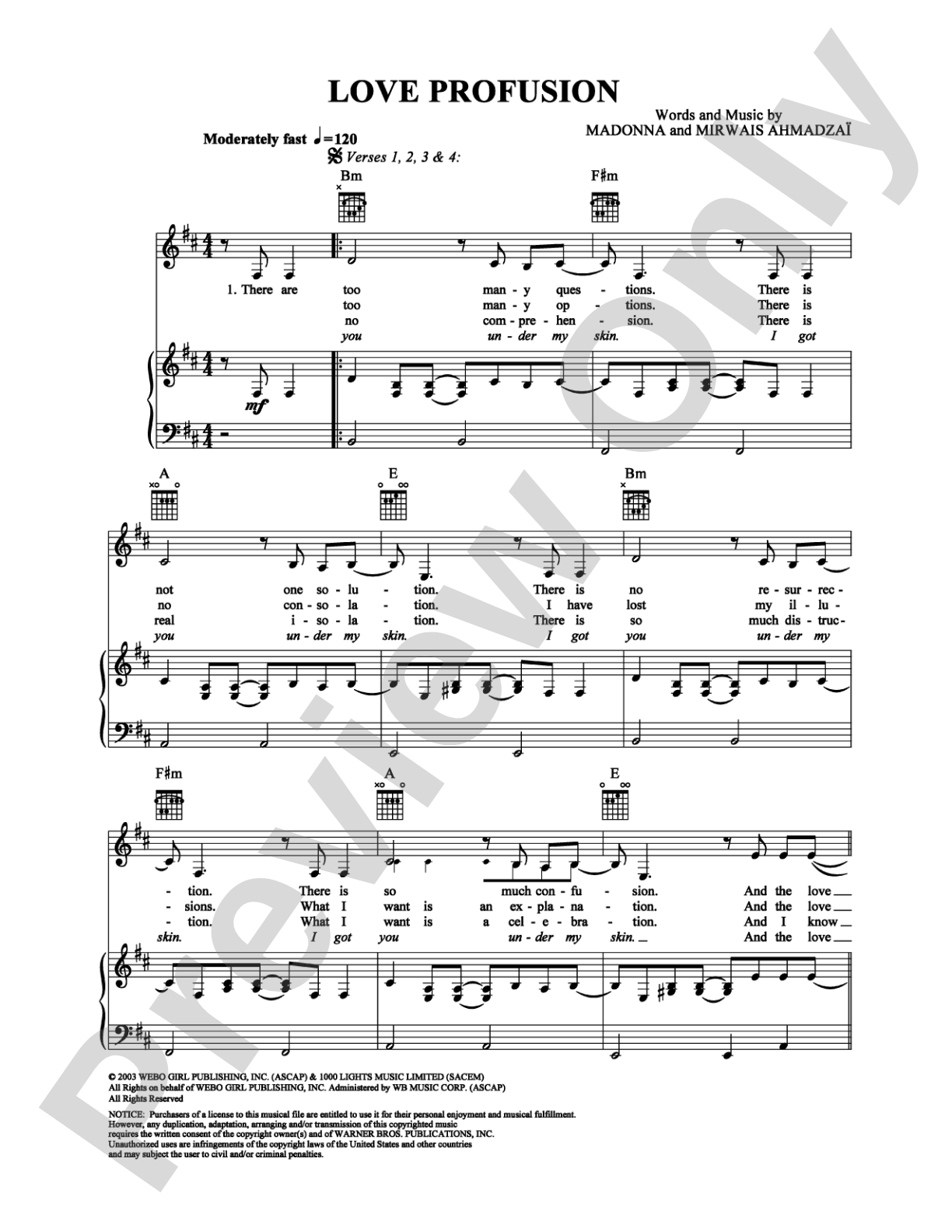 Love Profusion: Piano/Vocal/Chords Digital Sheet Music