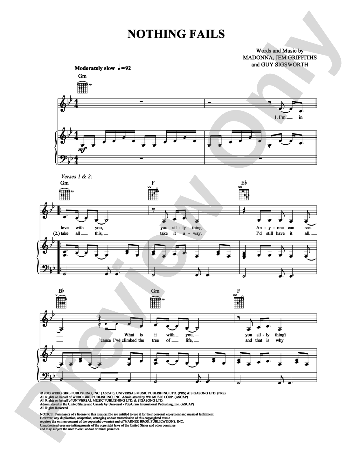 Nothing Fails: Piano/Vocal/Chords Digital Sheet Music