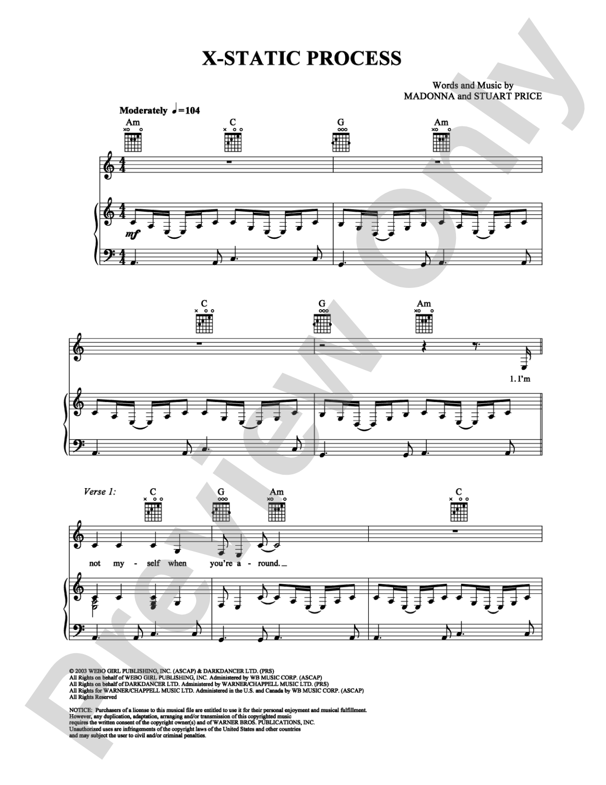 X-static Process: Piano/Vocal/Chords Digital Sheet Music