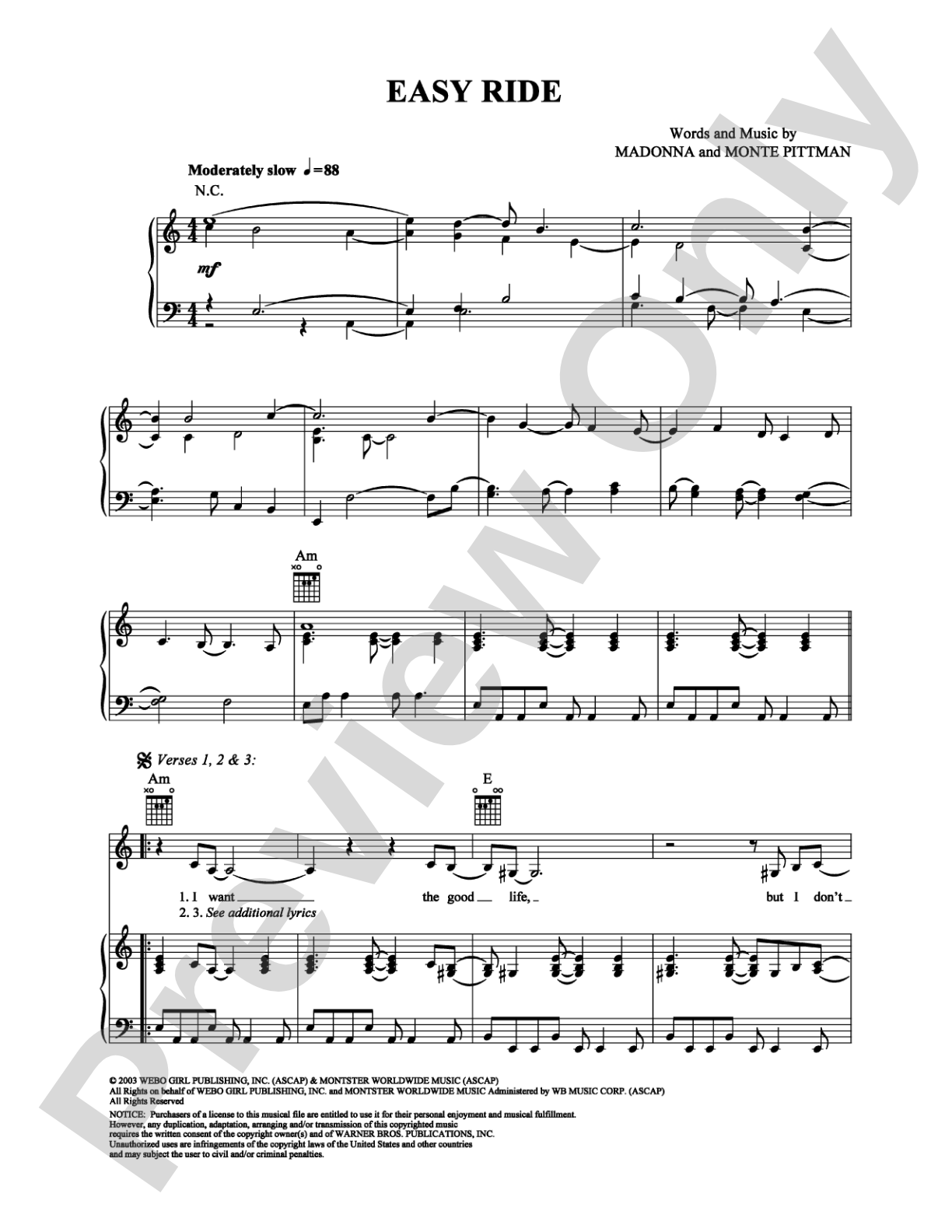 Easy Ride: Piano/Vocal/Chords Digital Sheet Music