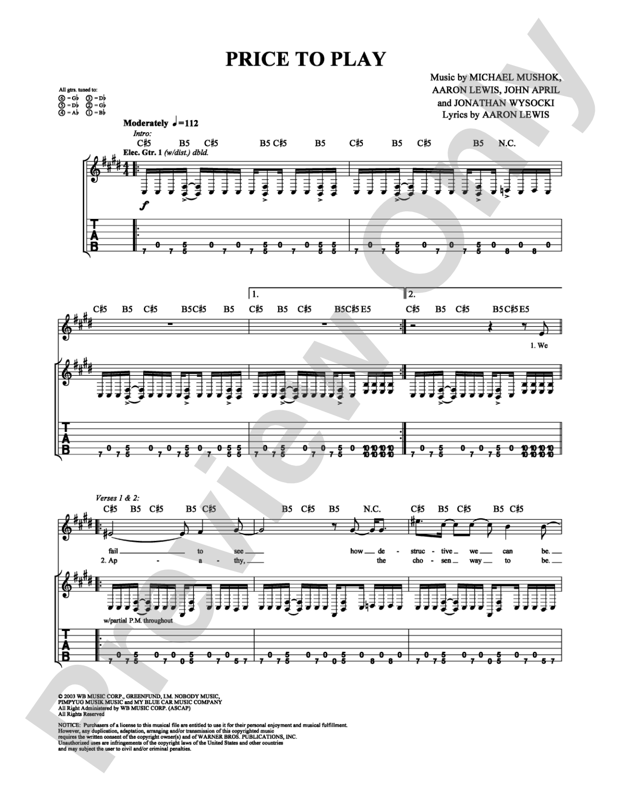 Price to Play: Guitar TAB Digital Sheet Music
