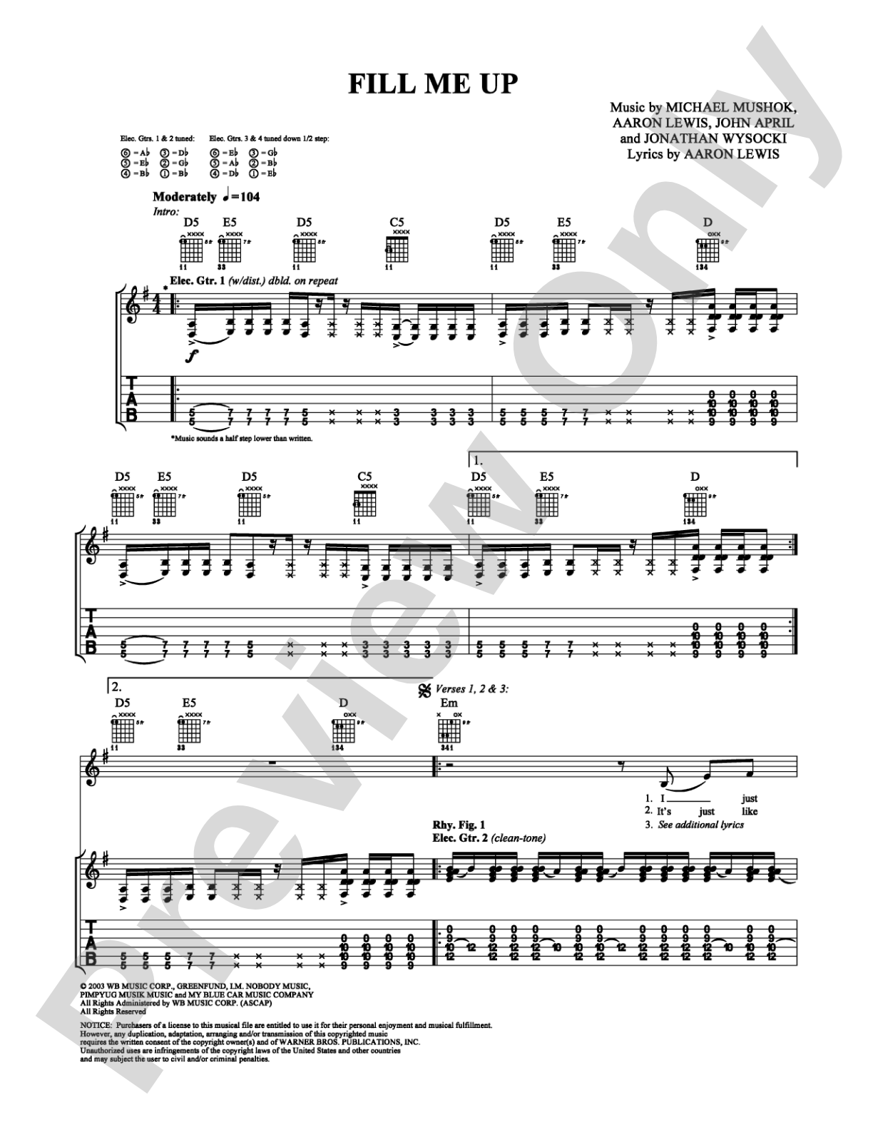 Fill Me Up: Guitar TAB Digital Sheet Music