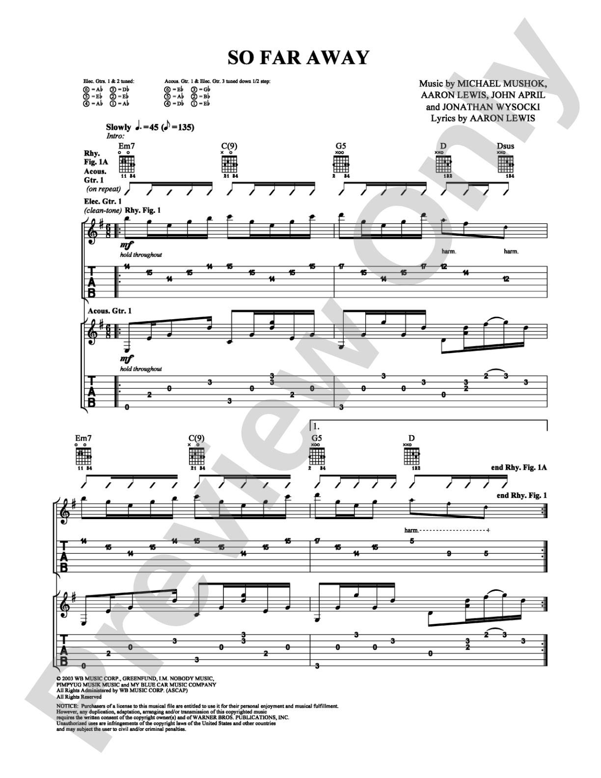 So Far Away: Guitar TAB Digital Sheet Music