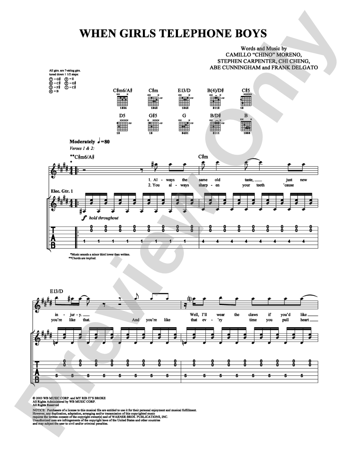 When Girls Telephone Boys: Guitar TAB Digital Sheet Music