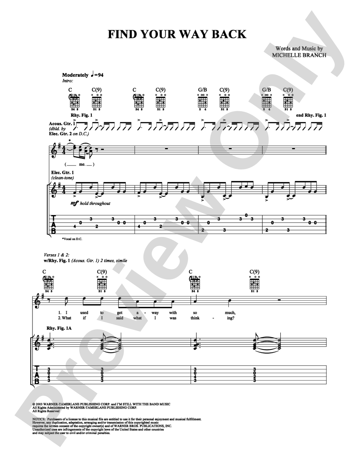 Find Your Way Back: Guitar TAB Digital Sheet Music
