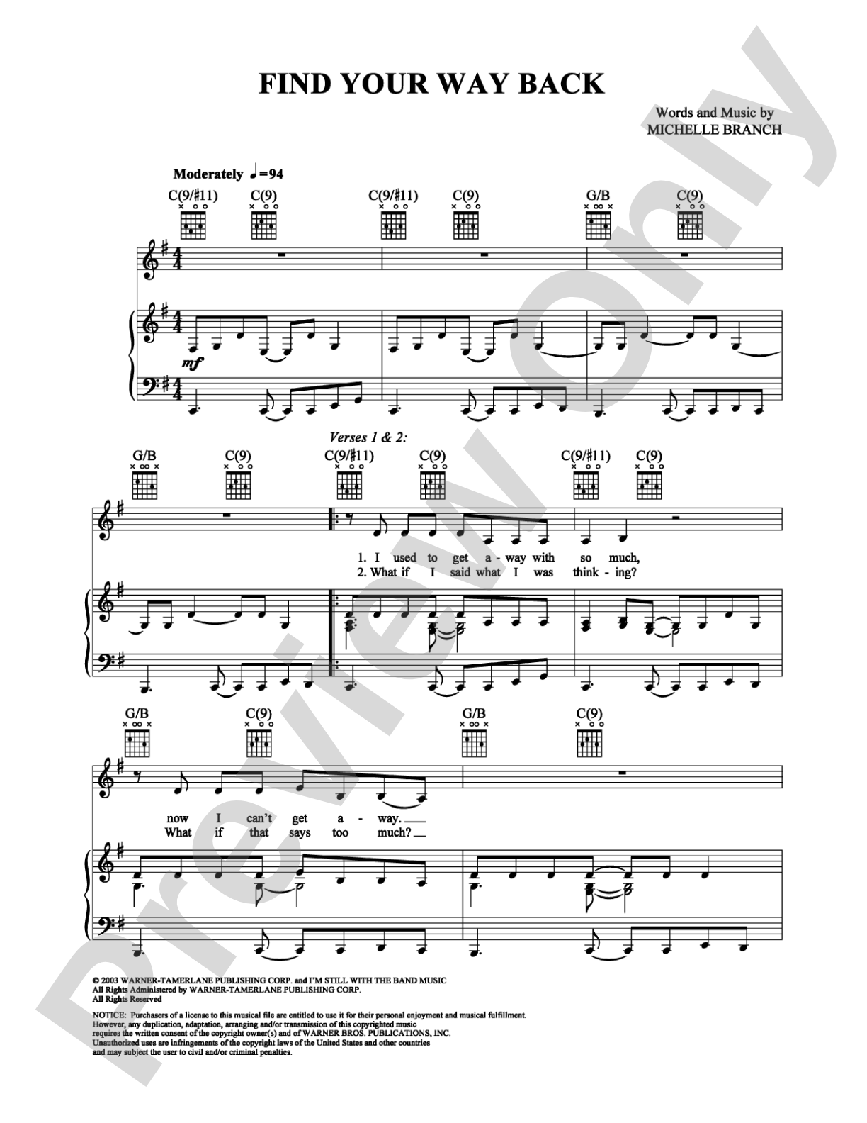 Find Your Way Back: Piano/Vocal/Chords Digital Sheet Music
