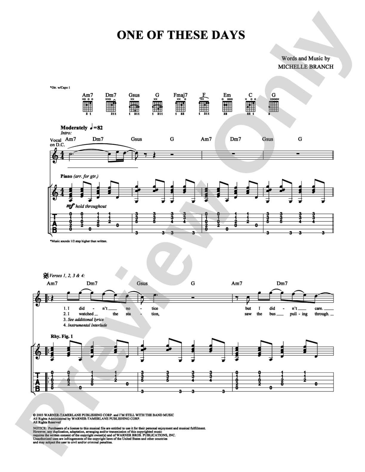 One of These Days: Guitar TAB Digital Sheet Music