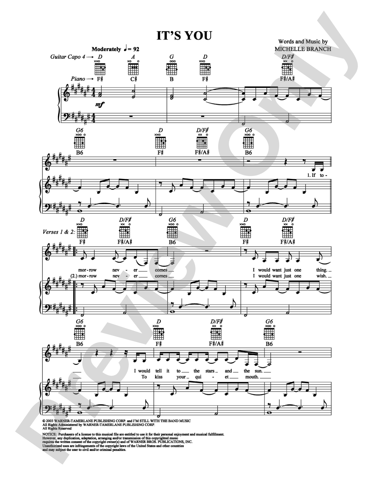It's You: Piano/Vocal/Chords Digital Sheet Music