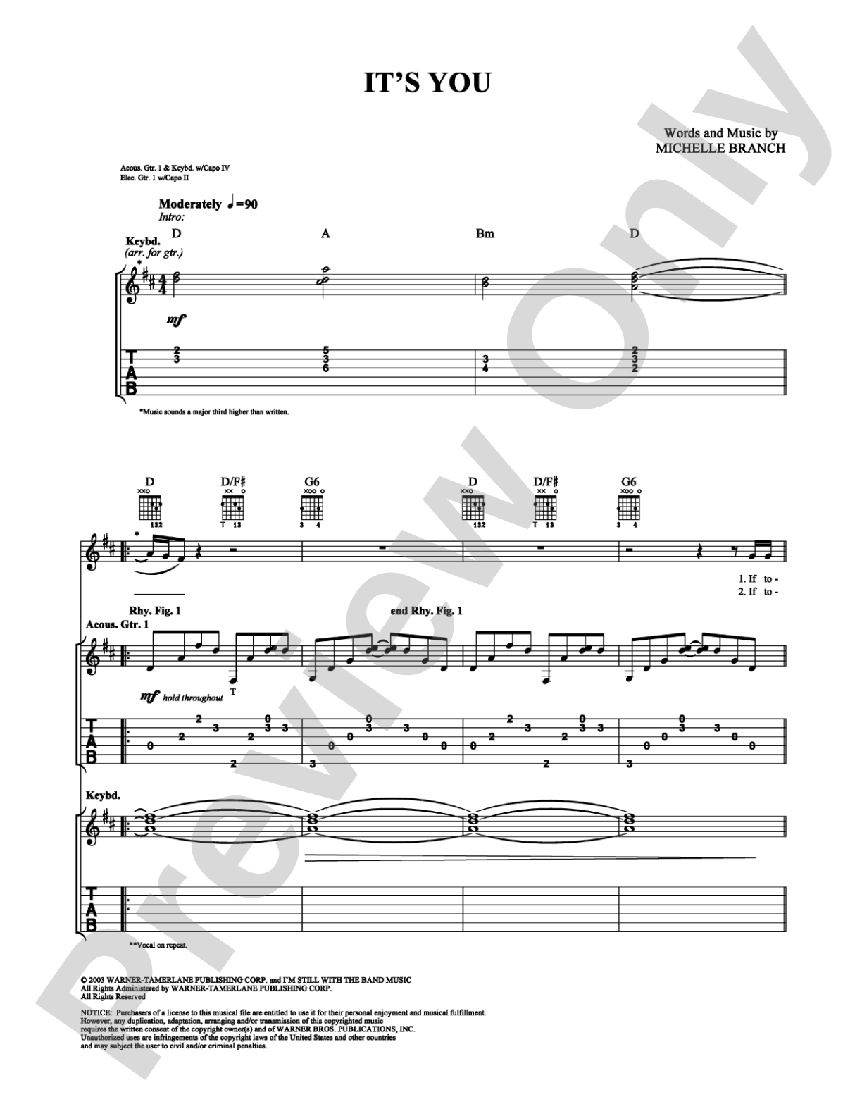 It's You: Guitar TAB Digital Sheet Music