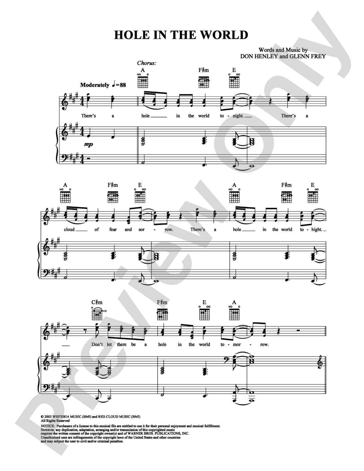 Hole in the World: Piano/Vocal/Chords Digital Sheet Music