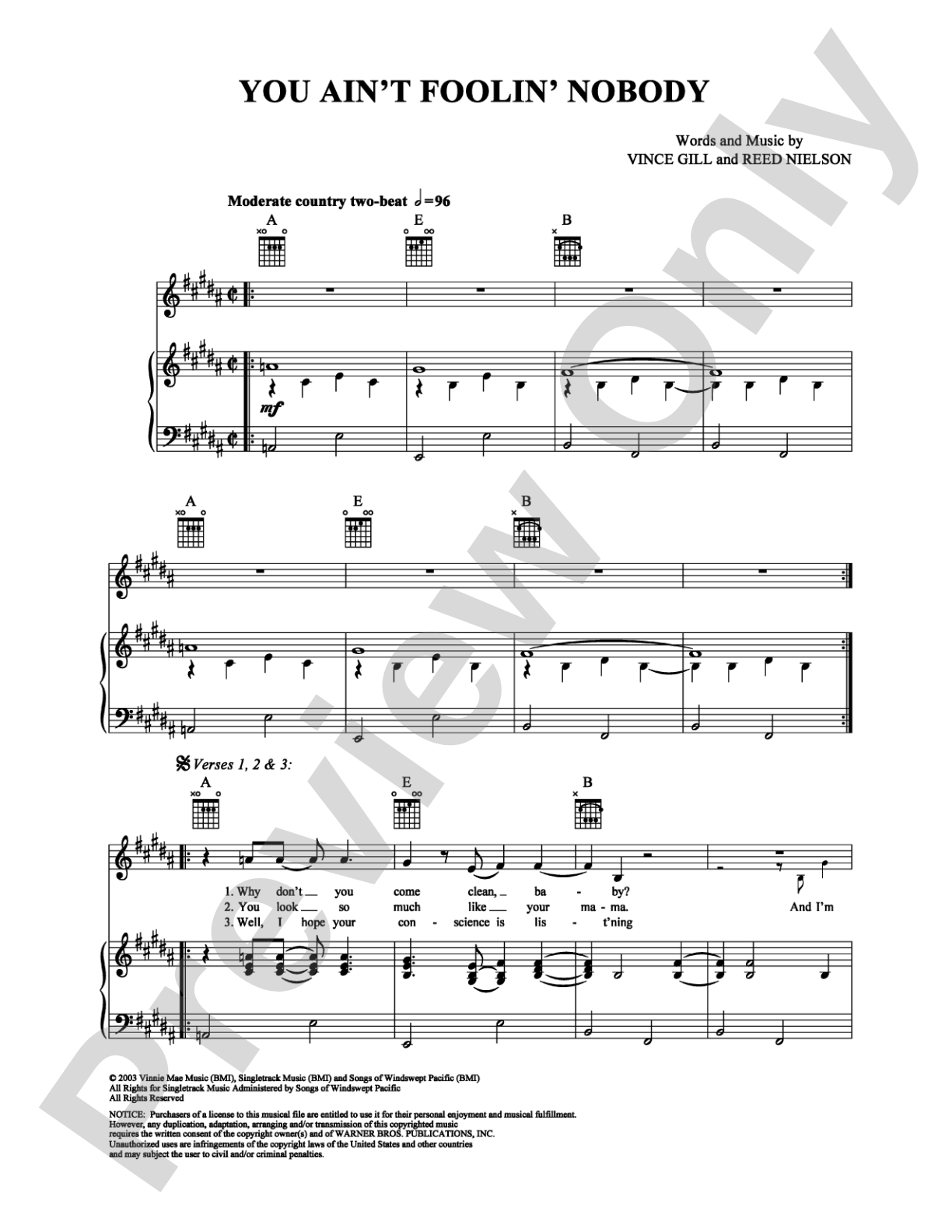 You Ain't Foolin' Nobody: Piano/Vocal/Chords Digital Sheet Music