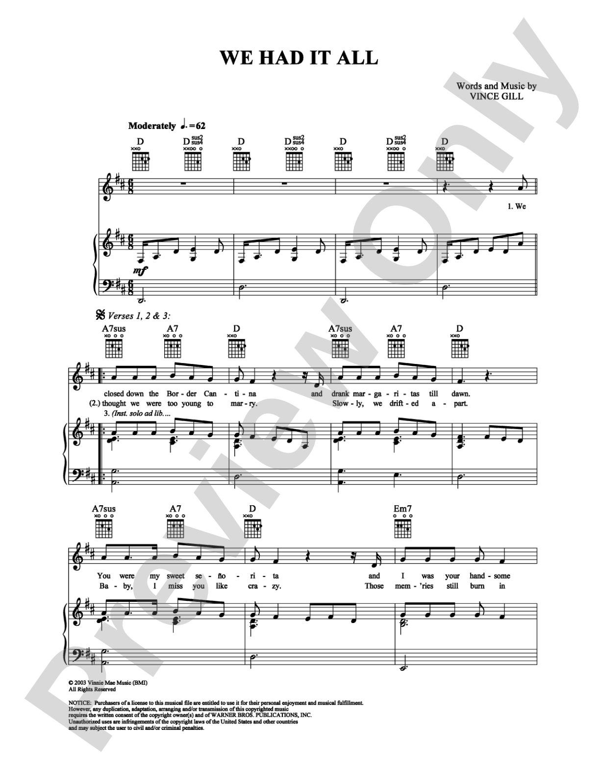 We Had It All: Piano/Vocal/Chords Digital Sheet Music