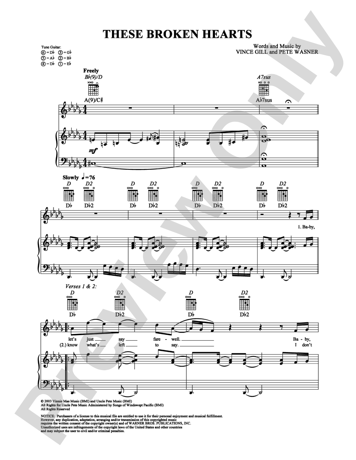 These Broken Hearts: Piano/Vocal/Chords Digital Sheet Music