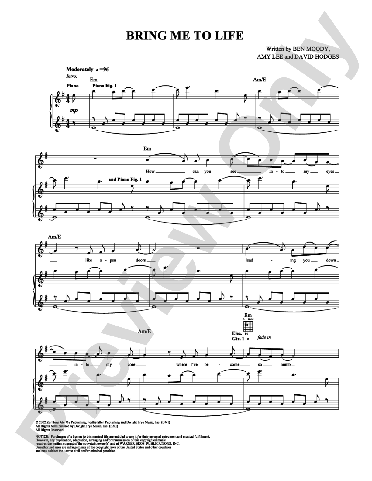Bring Me to Life: Guitar TAB Digital Sheet Music