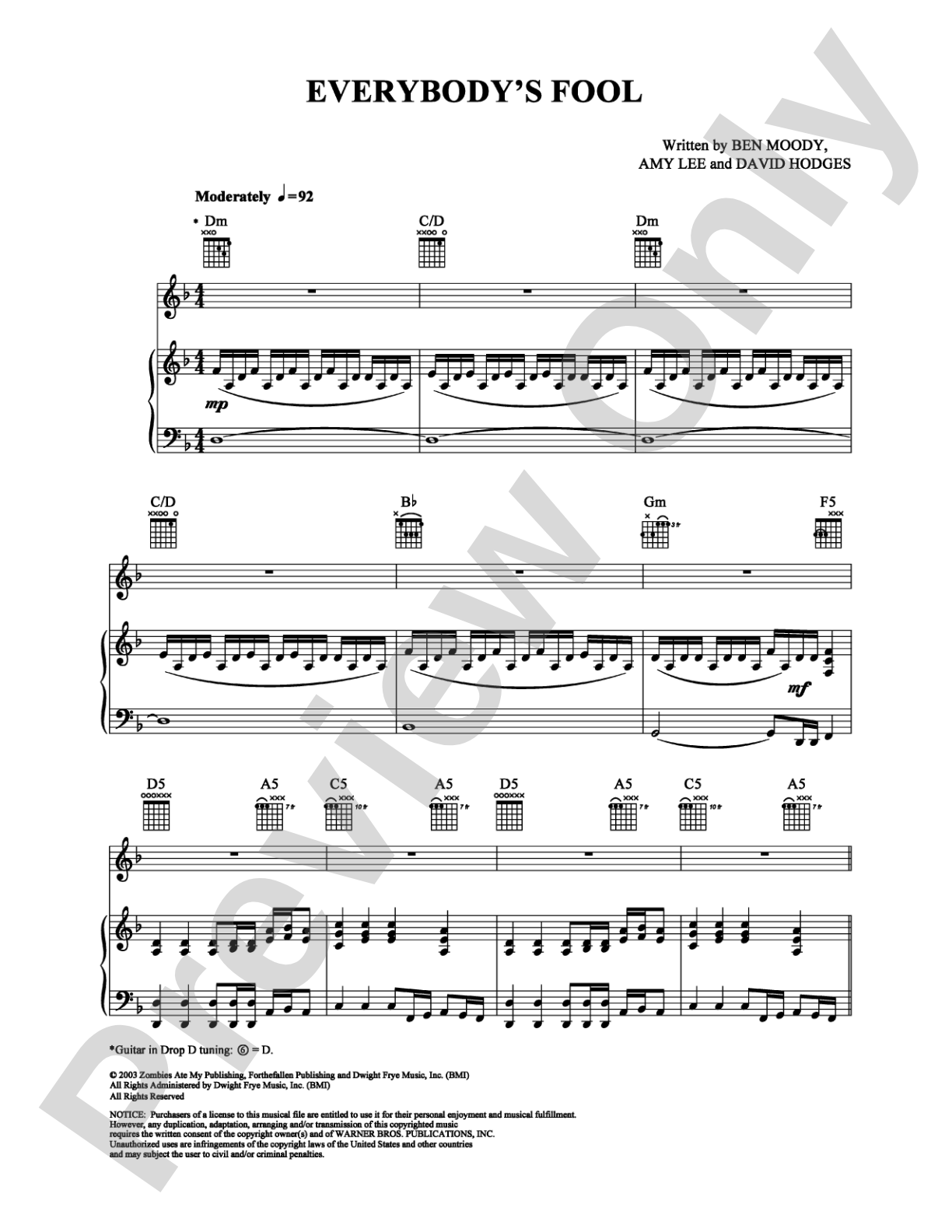 Everybody's Fool: Piano/Vocal/Chords Digital Sheet Music