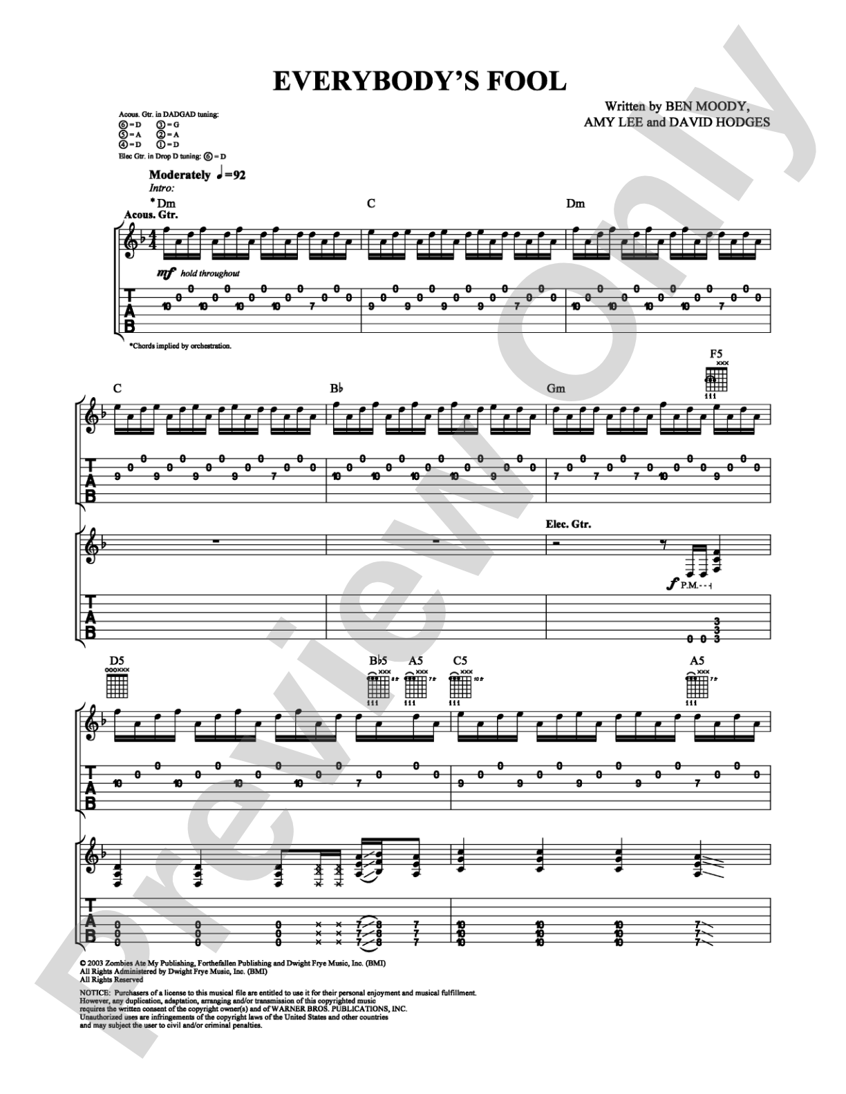 Everybody's Fool: Guitar TAB Digital Sheet Music