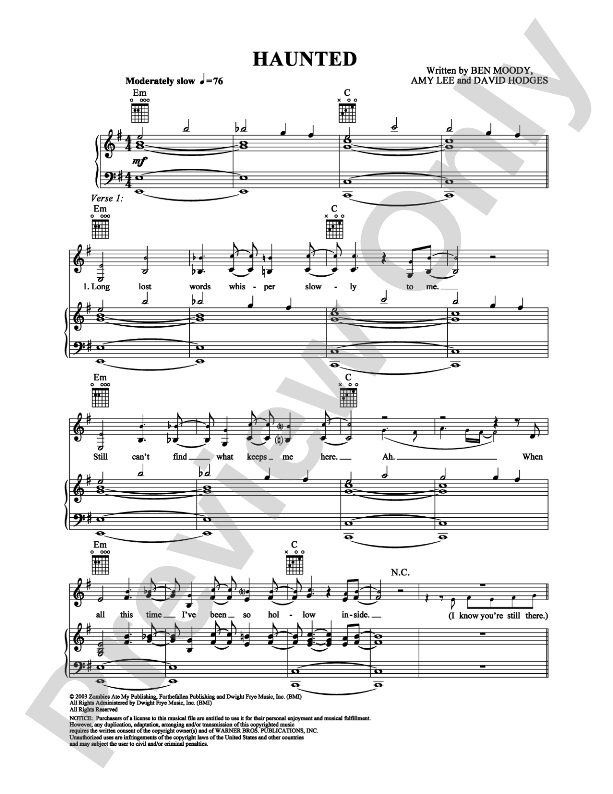 Haunted: Piano/Vocal/Chords Digital Sheet Music