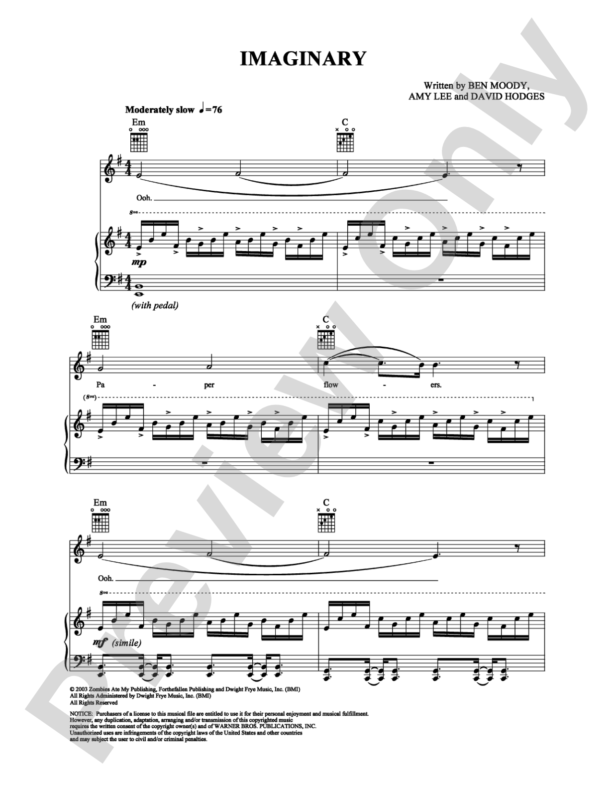 Imaginary: Piano/Vocal/Chords Digital Sheet Music