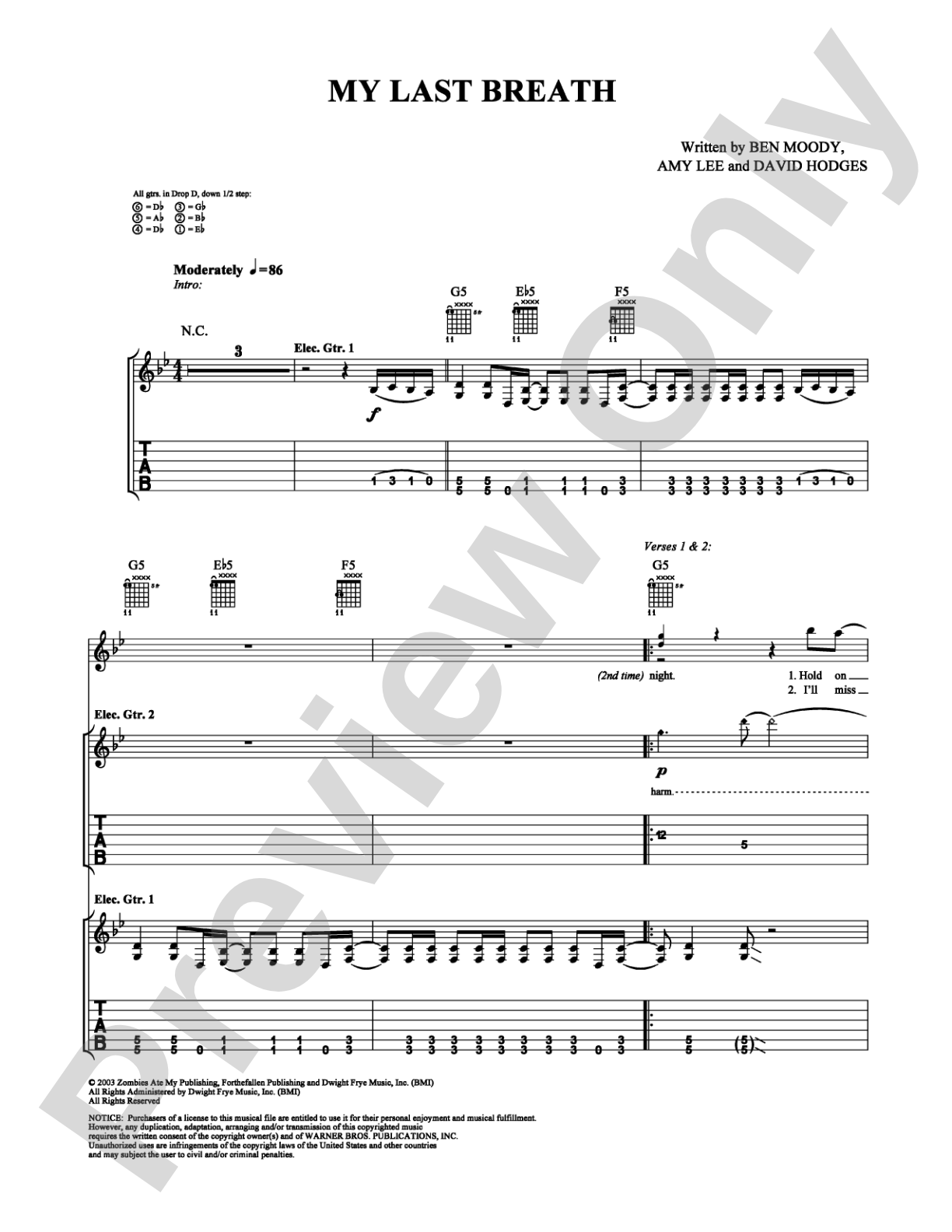 My Last Breath: Guitar TAB Digital Sheet Music