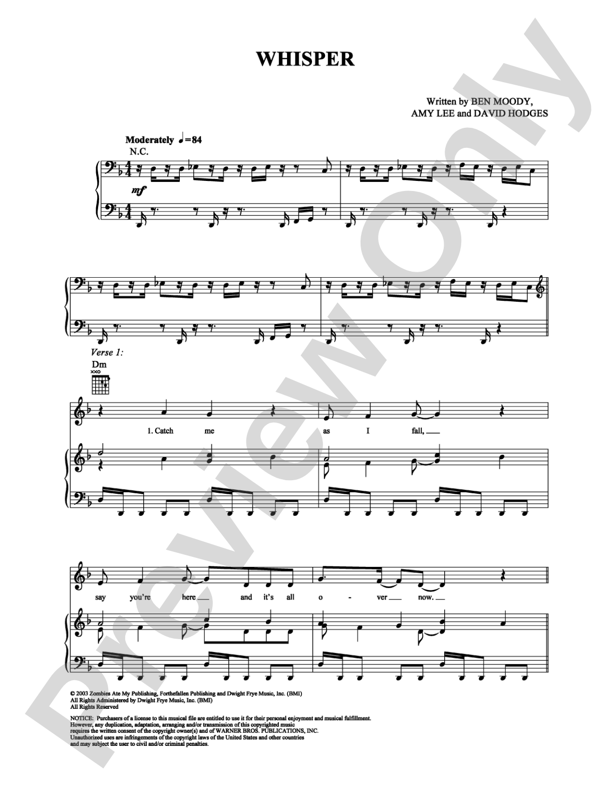 Whisper: Piano/Vocal/Chords Digital Sheet Music