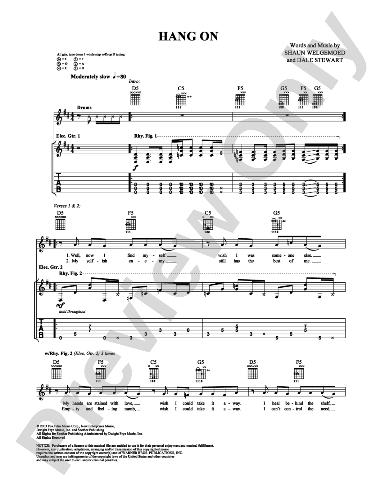 Hang On: Guitar TAB Digital Sheet Music