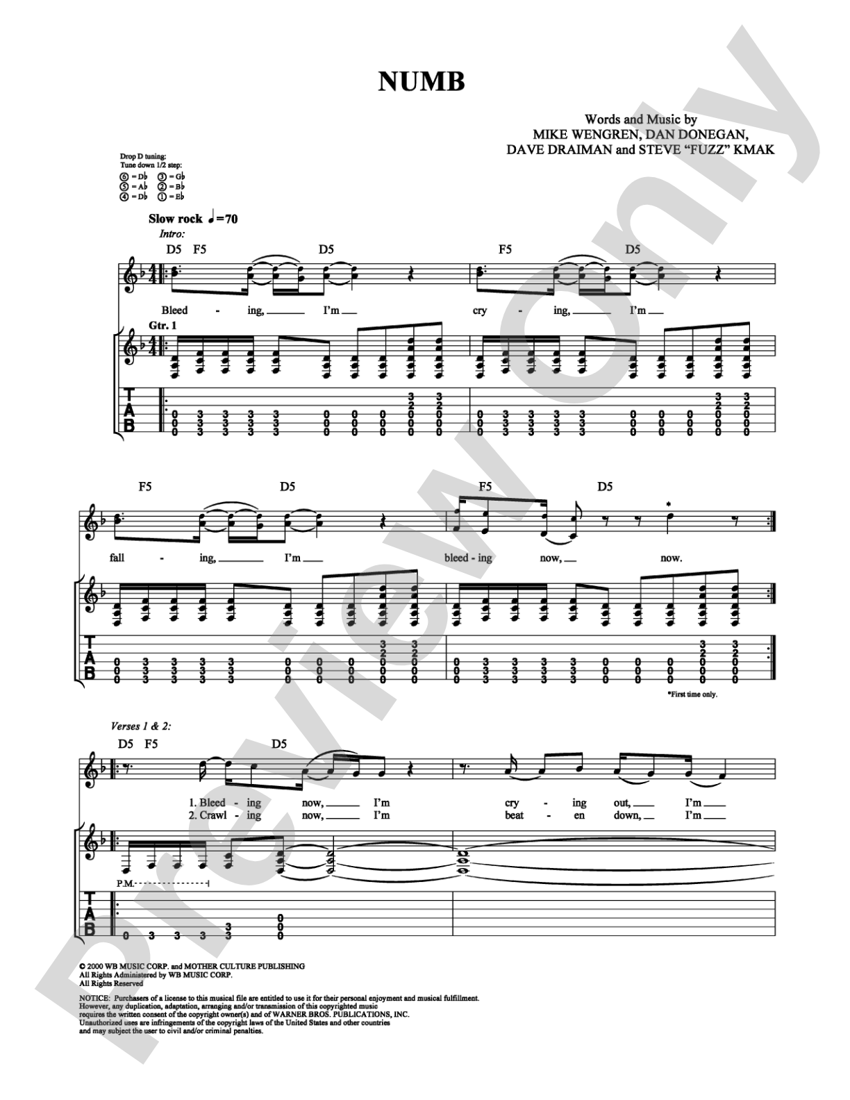 Numb: Guitar TAB Digital Sheet Music