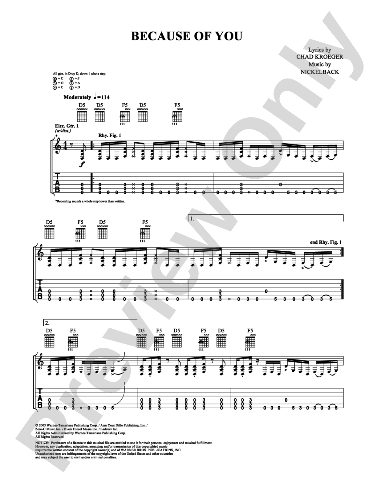 Because of You: Guitar TAB Digital Sheet Music