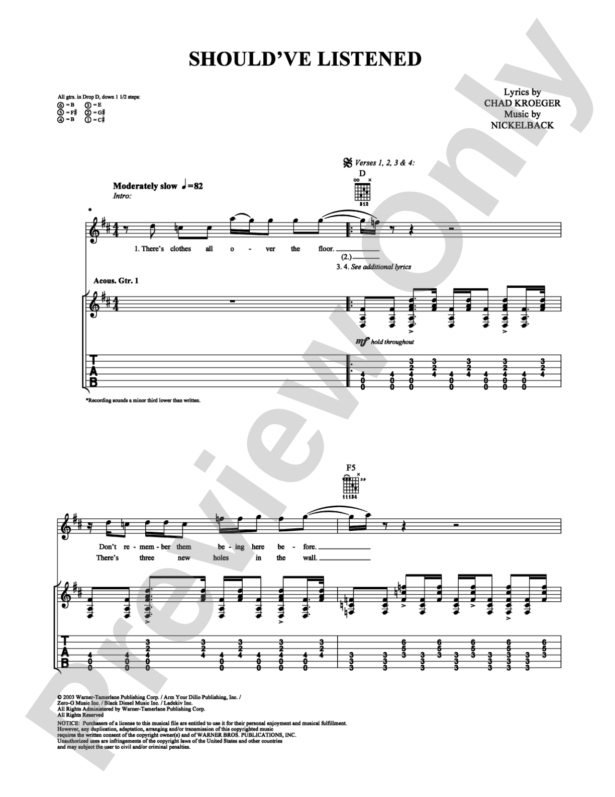 Should've Listened: Guitar TAB Digital Sheet Music