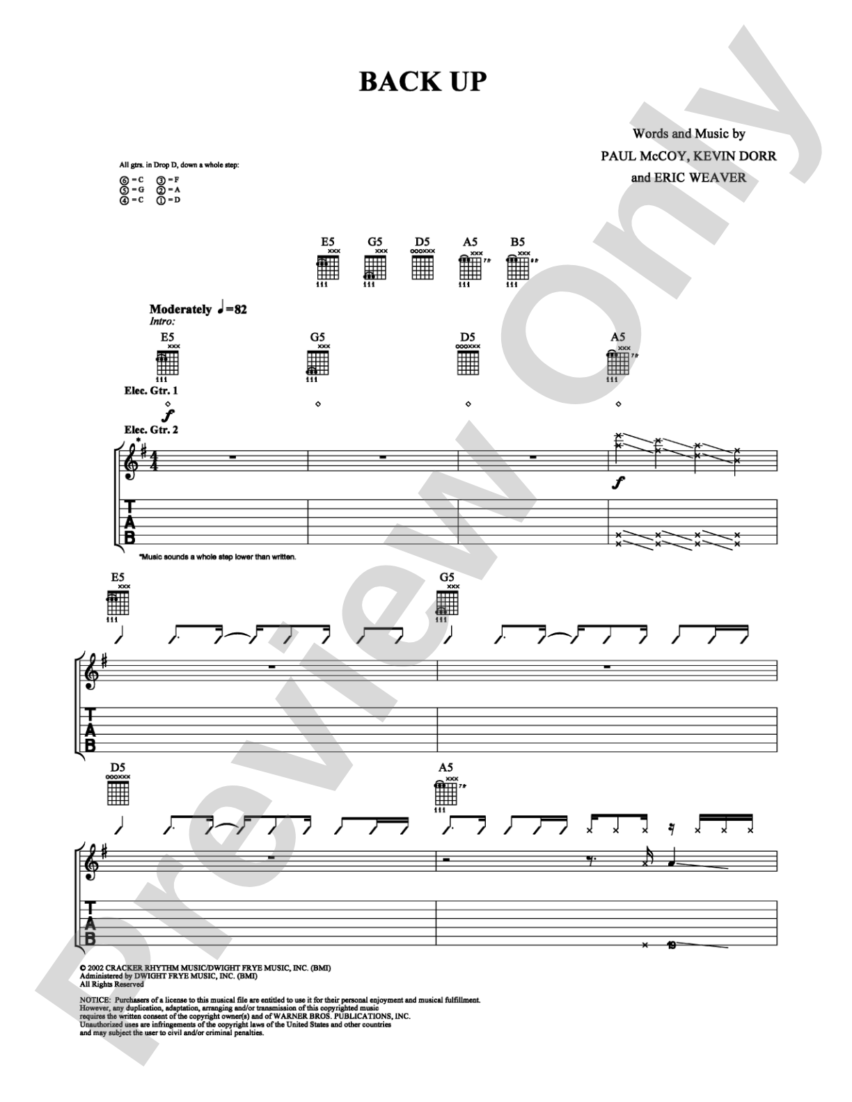 Back Up: Guitar TAB Digital Sheet Music