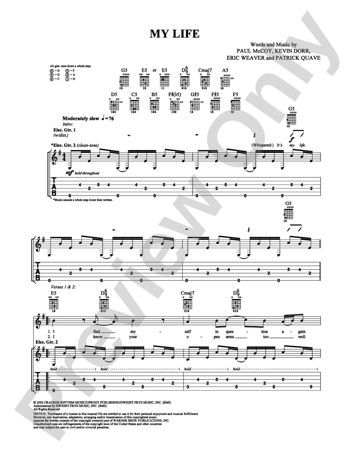 My Life: Guitar TAB Digital Sheet Music