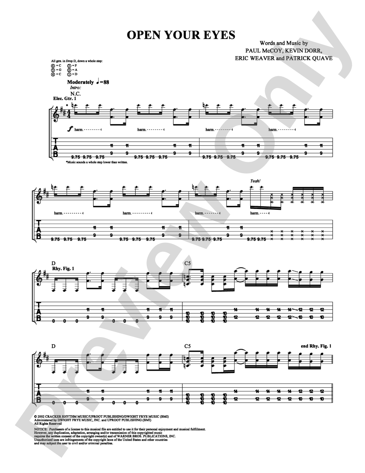 Open Your Eyes: Guitar TAB Digital Sheet Music