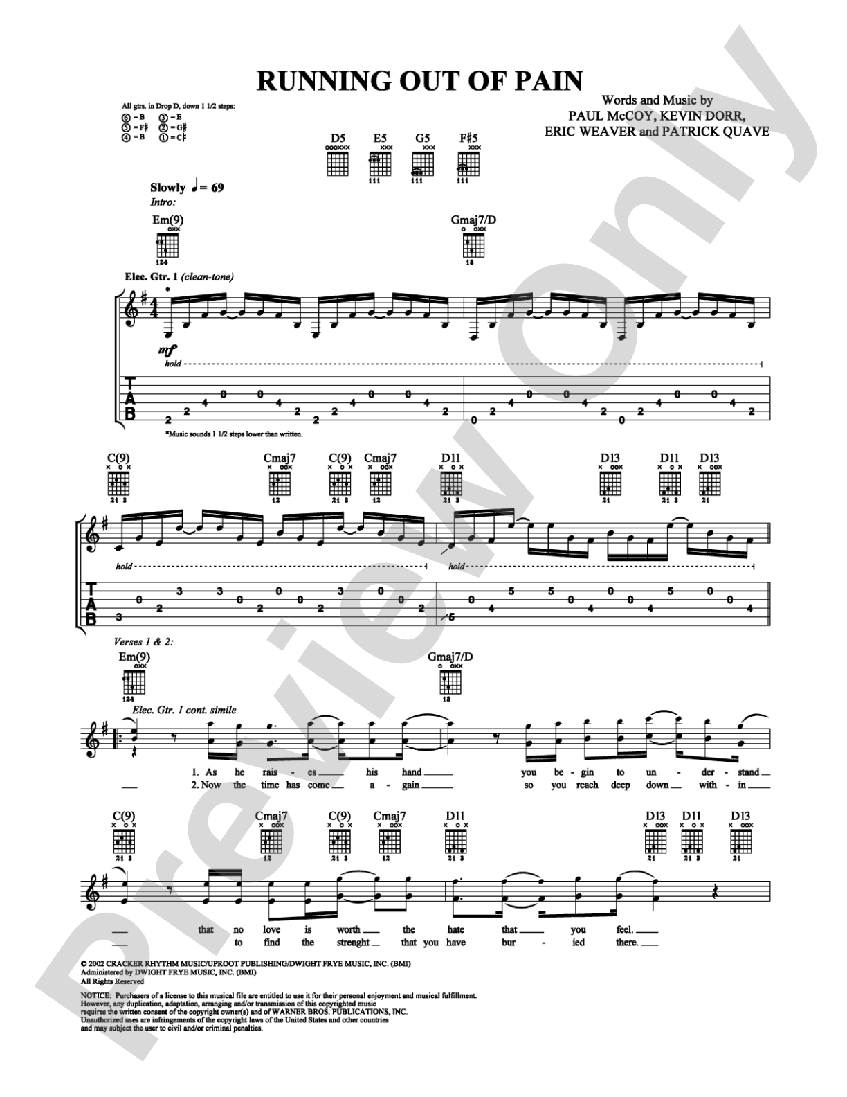 Running Out of Pain: Guitar TAB Digital Sheet Music