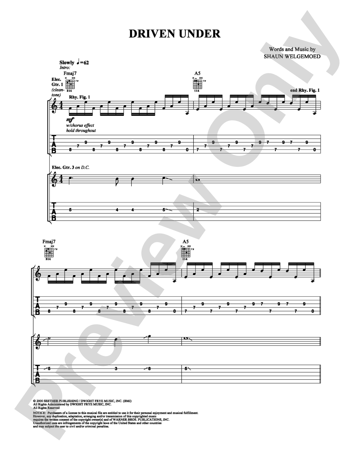 Driven Under: Guitar TAB Digital Sheet Music