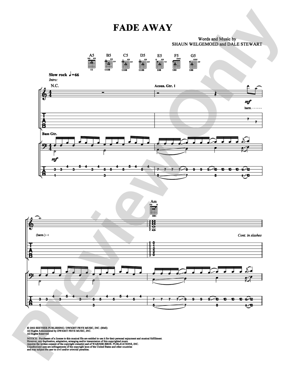 Fade Away: Guitar TAB Digital Sheet Music