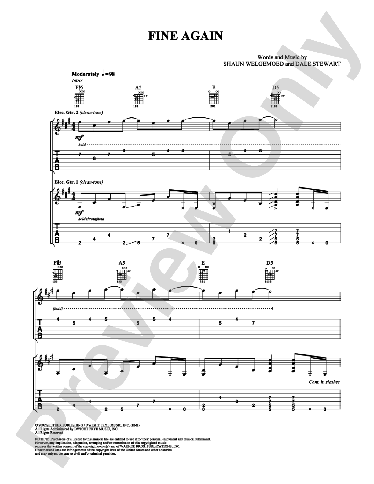 Fine Again: Guitar TAB Digital Sheet Music