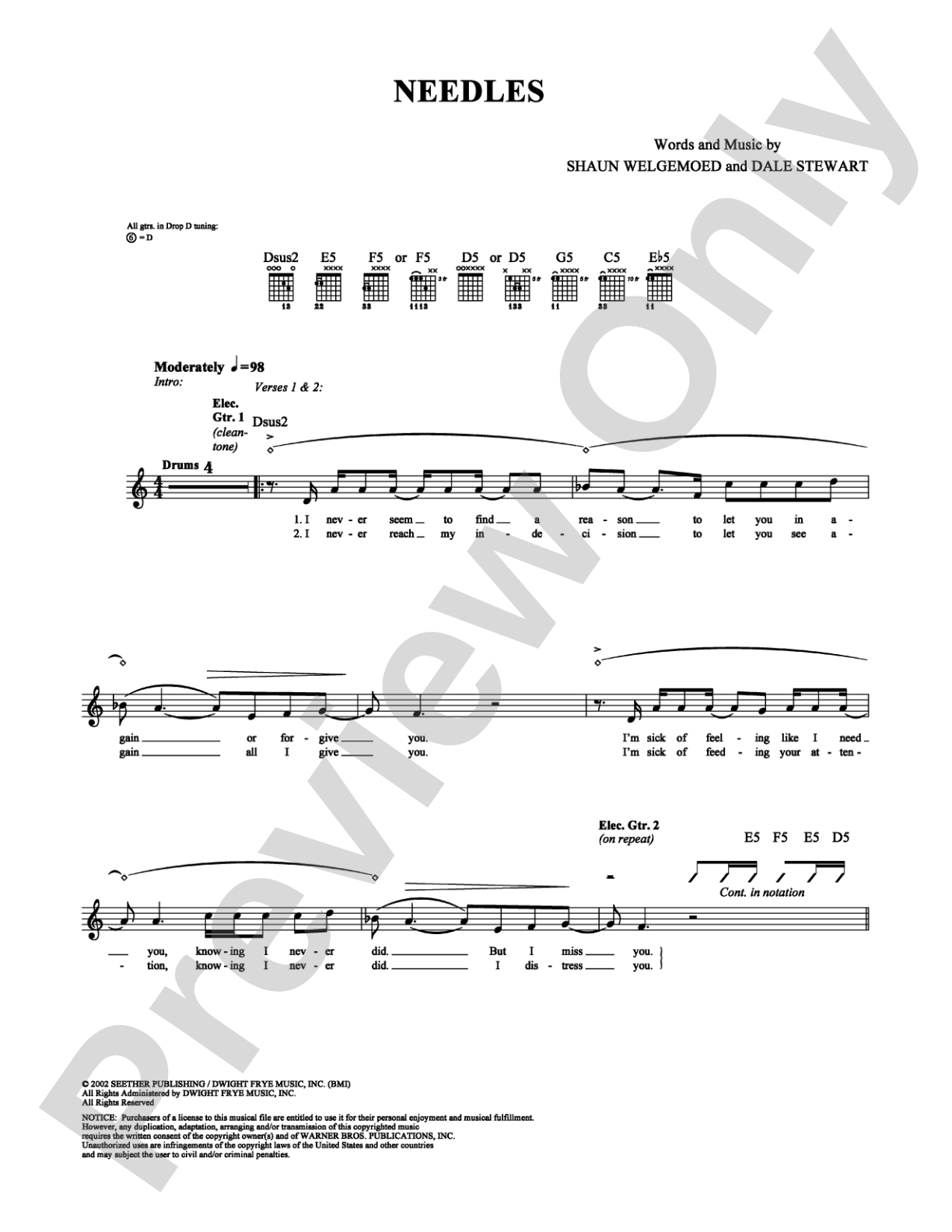 Needles: Guitar TAB Digital Sheet Music